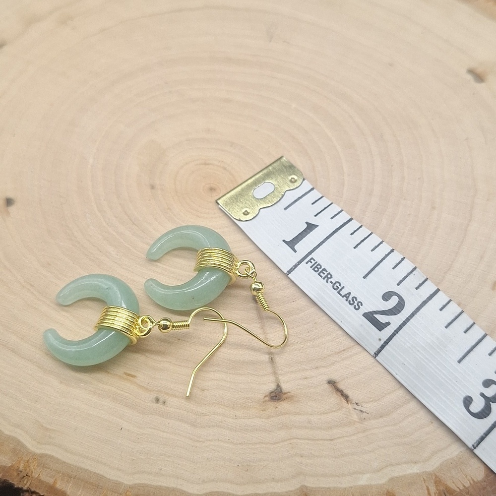 Green Aventurine Crescent Earrings | Gold-Plated | Luck & Prosperity Crystal - Picture 3 of 4